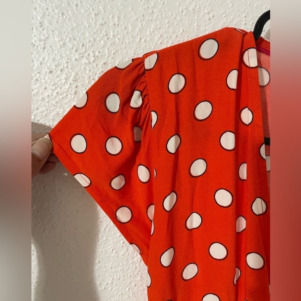 NWT Boden Antonia Polka Dot Cap Sleeve Midi Wrap Dress Blood Orange Size 6R - Picture 9 of 16